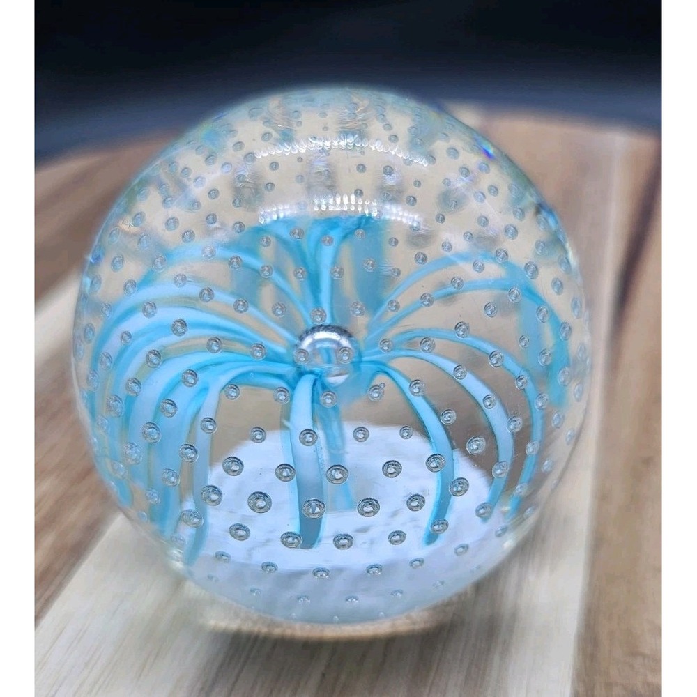 Vintage Hand‎ Blown Art Glass Fireworks Paperweight Controlled Bubble READ DESCR